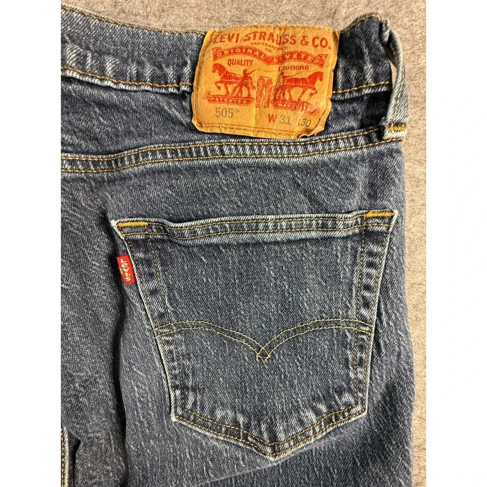 Levis 505 Jeans Mens Sz 31x30 (30x28.5 Now) Straight Fit Stretch Whiskered Blue